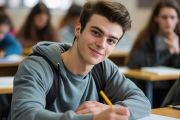 Satisfied student studying and completing assignments.