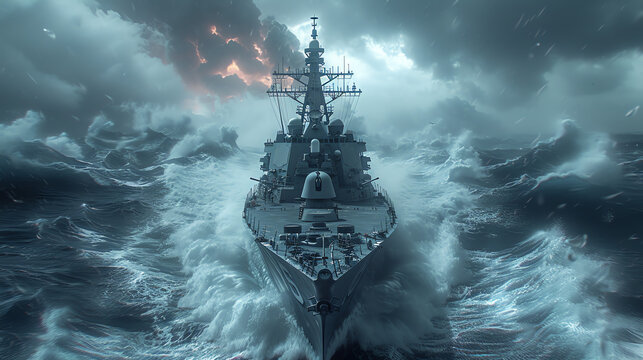 Kampfschiff im Meer