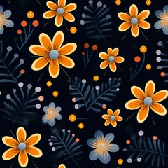 Fototapeta premium Seamless decorative retro flowers pattern background