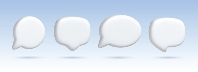 Render 3D illustration of white speech bubble. Mate speech bubble high quality vector. Symbol or emblem for speak bubble text, chatting box, message box outline cartoon. Vector illustration