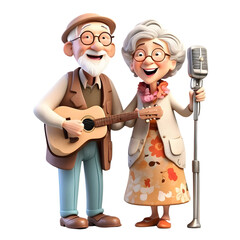 old couple singing with microphone