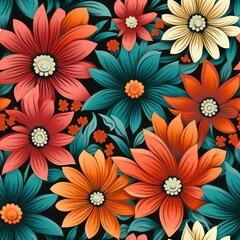 Fototapeta na wymiar Seamless retro flowers pattern background
