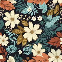 Fotobehang Seamless retro flowers pattern background © eobrazy_pl