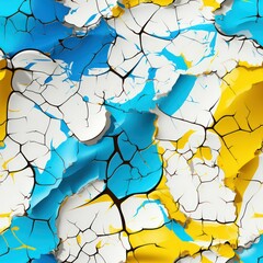 Seamless abstract grunge yellow and blue cracked texture pattern