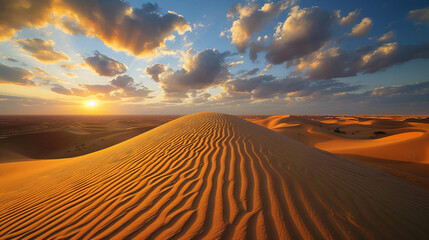 Fototapeta na wymiar Sand dunes at sunset in the Wahiba Sands desert.