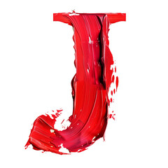 J in the style of red paint smooth and red, PNG image, transparent background.