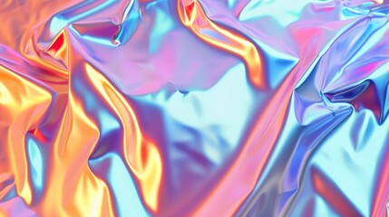 Blurred Holography abstract background in blue pink colors. Holographic color wrinkled pearlescent foil. Holographic iridescent rainbow fabric abstract background