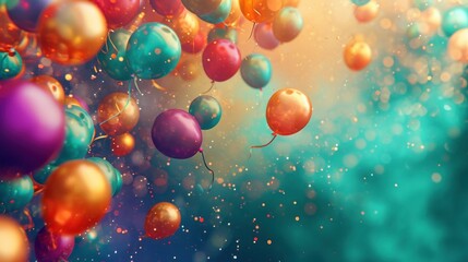 Colorful balloons. Concept of happy birth day in summer and wedding, honeymoon party use for background. Vintage color tone style - obrazy, fototapety, plakaty