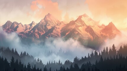 Misty mountain range at dawn layers of beauty serene heights