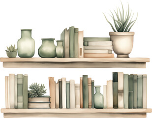 Shelves with books illustration. Generative AI.