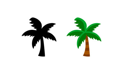 Palm trees icons. Flat and silhouette style