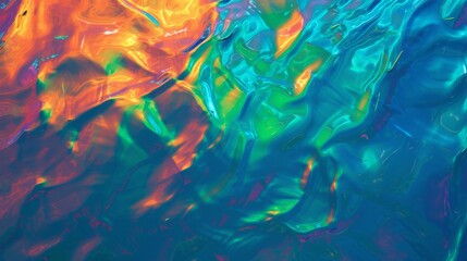 Obraz premium Blurred Holography abstract background in blue pink colors. Holographic color wrinkled pearlescent foil. Holographic iridescent rainbow fabric abstract background