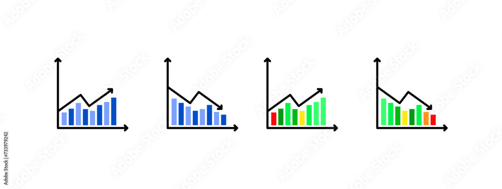 Poster chart icon set. chart arrows. flat style. vector icons