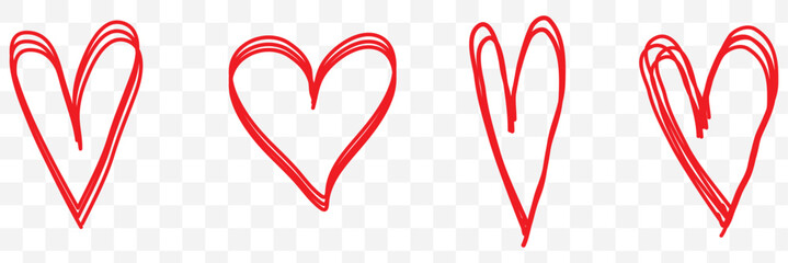 Heart doodles set. Hand drawn hearts collection. Romance and love illustrations.
