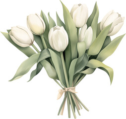 Bouquet of white tulips. Generative AI.