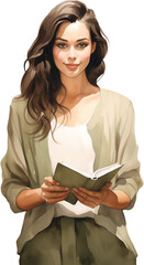 Young woman holding a book. Generative AI.