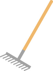 Garden rake isolated in white background. Cartoon rake