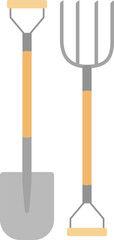 Vector pitchfork and shovel. Set of gardening tools