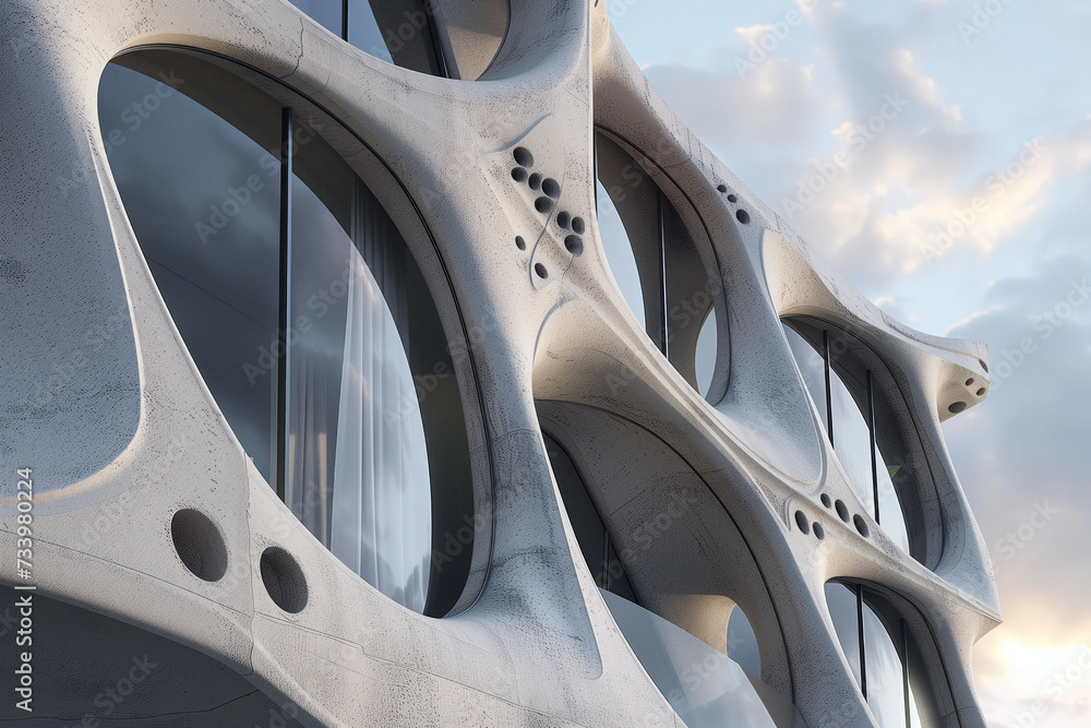 Poster parametric facade of a modern building inspired by art nouveau architecture. background image. creat