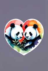 Fototapeta premium Two cute Cartoon Pandas on a beige background
