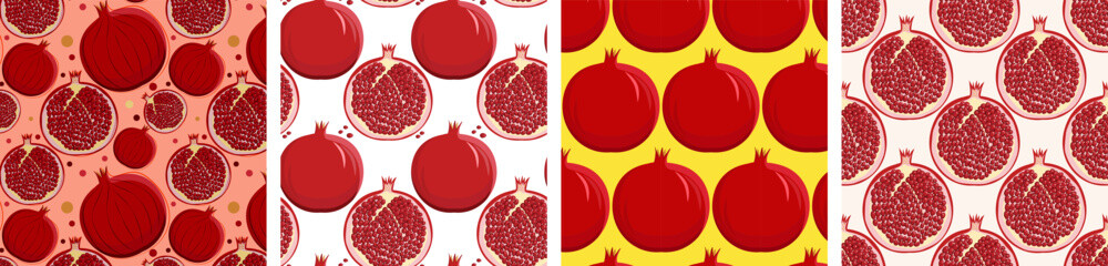 Set of patterns with pomegranate. Vector illustration.