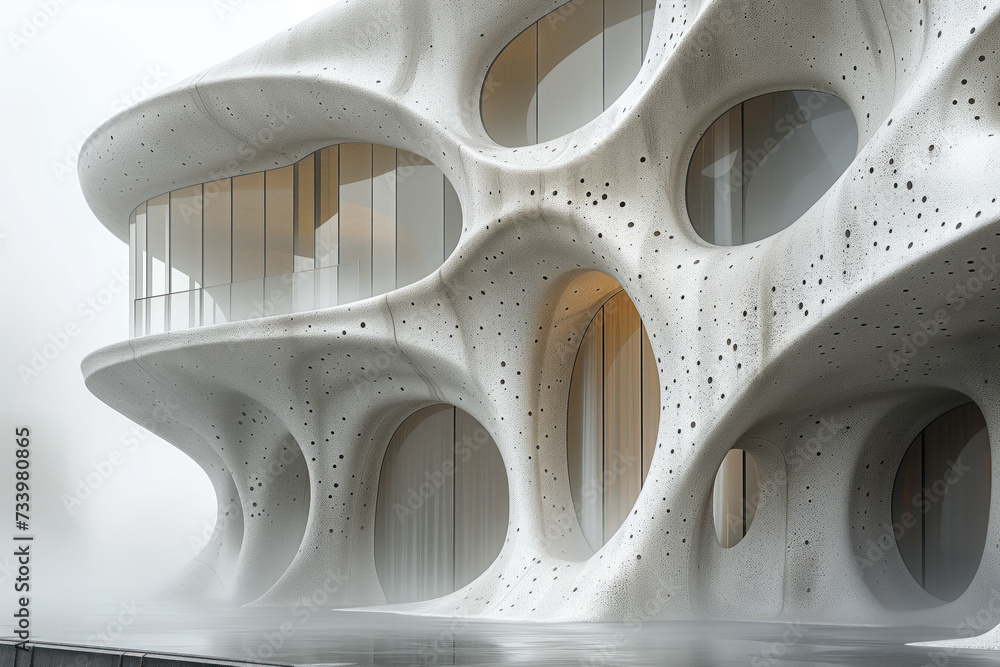 Poster parametric facade of a modern building inspired by art nouveau architecture. background image. creat