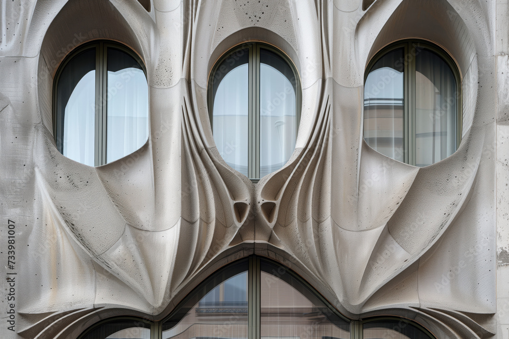 Poster parametric facade of a modern building inspired by art nouveau architecture. background image. creat