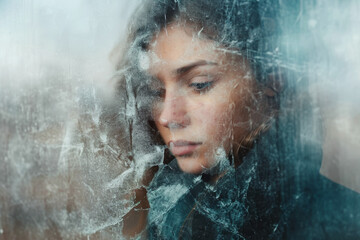 Fototapeta premium The portrait of a sad young woman, concept of mental, psychological and emotional problems