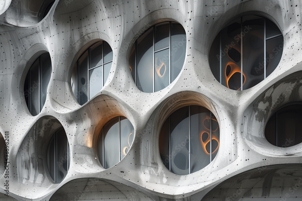 Poster parametric facade of a modern building inspired by art nouveau architecture. background image. creat
