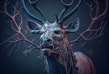 Zombie Deer Monster. Generative AI