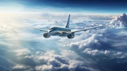 Naklejka na ściany i meble Aircraft soaring above the cloud-draped earth