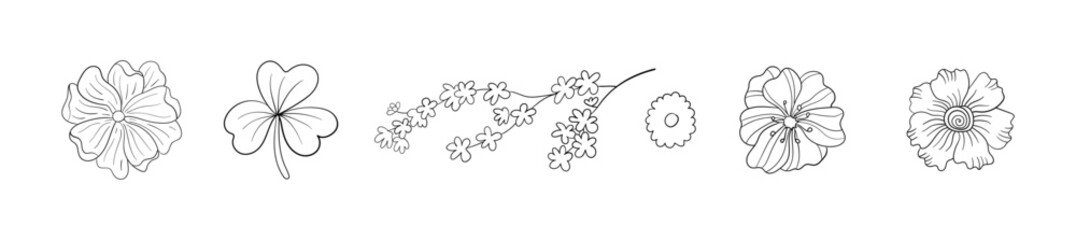 Set of Hand Drawn Line Flowers vector