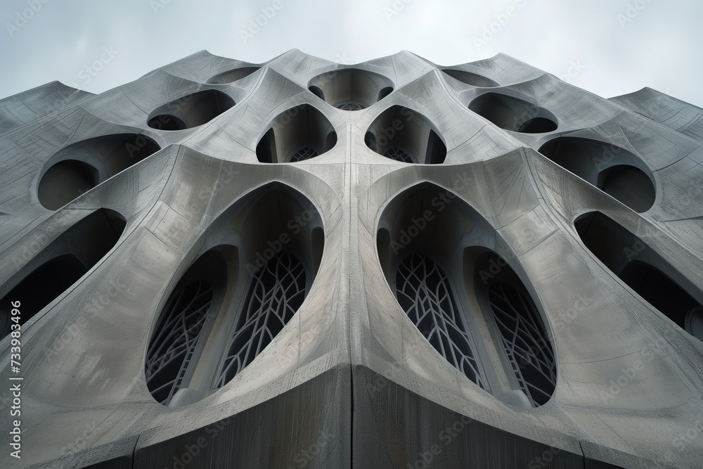 Poster parametric facade of a modern building inspired by new gothic architecture. background image. create