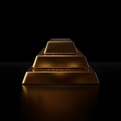 Elegant gold bars on black background representing wealth and investment. luxurious financial concept with gleaming metal. artistic display of precious assets. AI