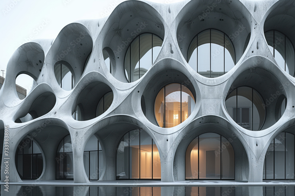 Poster parametric facade of a modern building inspired by new gothic architecture. background image. create