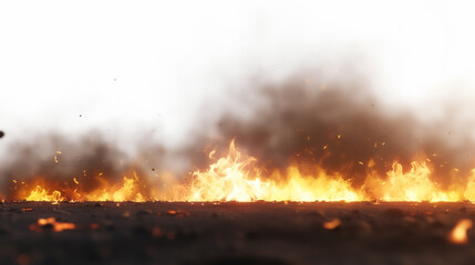 Fototapeta na wymiar Abstract fire on a white background, black ash and dark smoke.