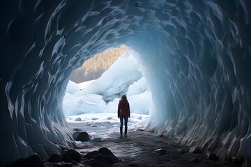 Girl Admiring 'Big Four ICE Caves' in Washington State, USA