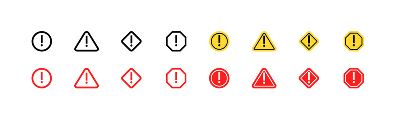 Road warning signs. Linear and flat style. Vector icons