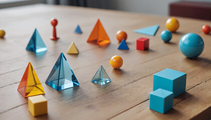Different sized and different colored geometric shapes for learning geometry and for children to touch and feel different shapes - obrazy, fototapety, plakaty