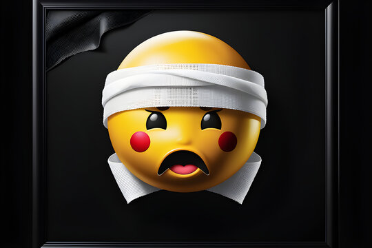 emoji with a bandaged head floating center frame against a pure black background