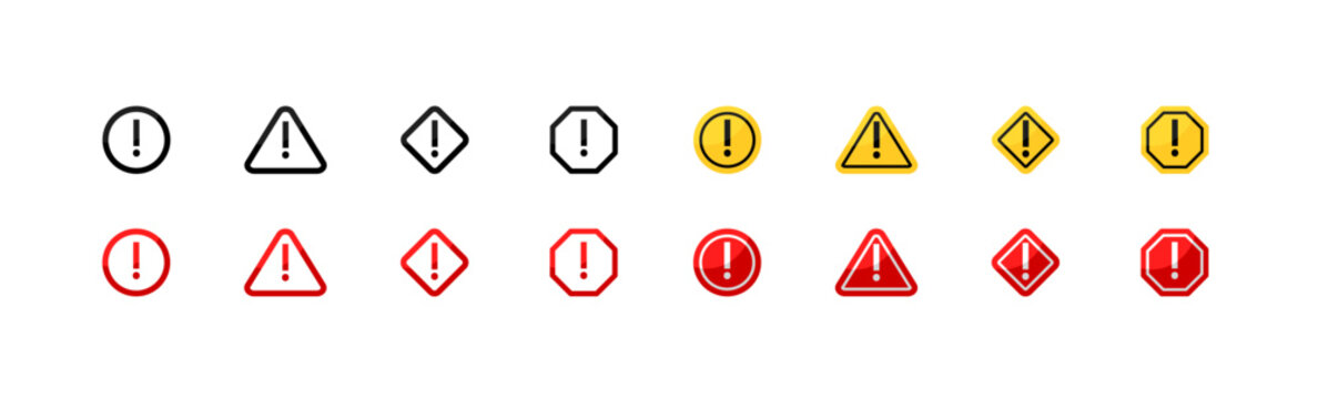 Road signs icons. Warning signs. Linear and flat style. Vector icons