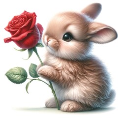 Fototapeta na wymiar Whimsical bunny with rose illustration created with Generative AI technology