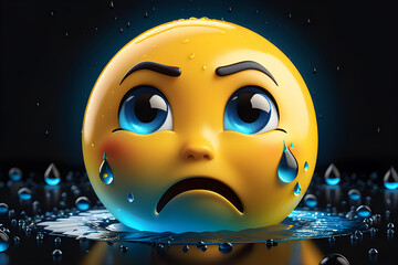 Emoji with a saddened expression occupies the center frame against a pitch-black background, accentuating