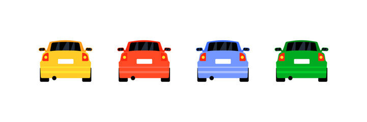 Car icon set. Back view. Flat style. Vector icons