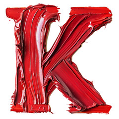 K in the style of red paint smooth and red, PNG image, transparent background.