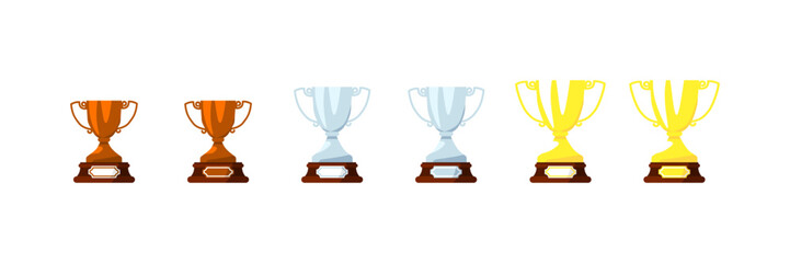 Cup icons set. Bronze, silver and gold cups. Flat style. Vector icons