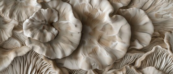 Closeup of organic natural oyster mushrooms ( pleurotus ostreatus ) fungus texture background - obrazy, fototapety, plakaty
