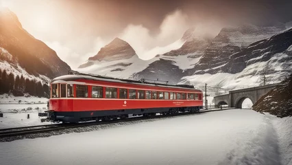 Foto op Plexiglas train in the mountains electric tourist train  © Jared