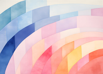 Fototapeta premium Watercolor painting with geometric shapes in pastel colors. Abstract minimalistic composition