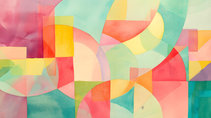 Obraz premium Watercolor painting with geometric shapes in pastel colors. Abstract minimalistic composition